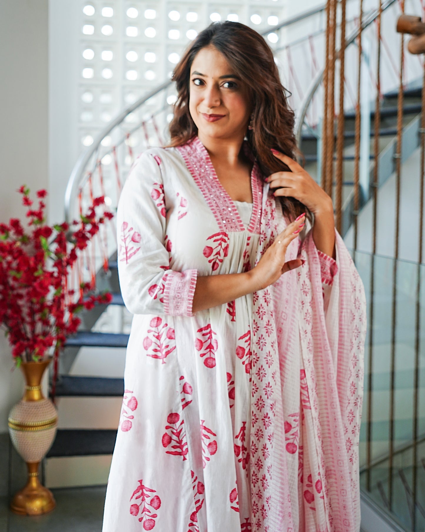 Gulbaag Handblock Printed Anarkali Set