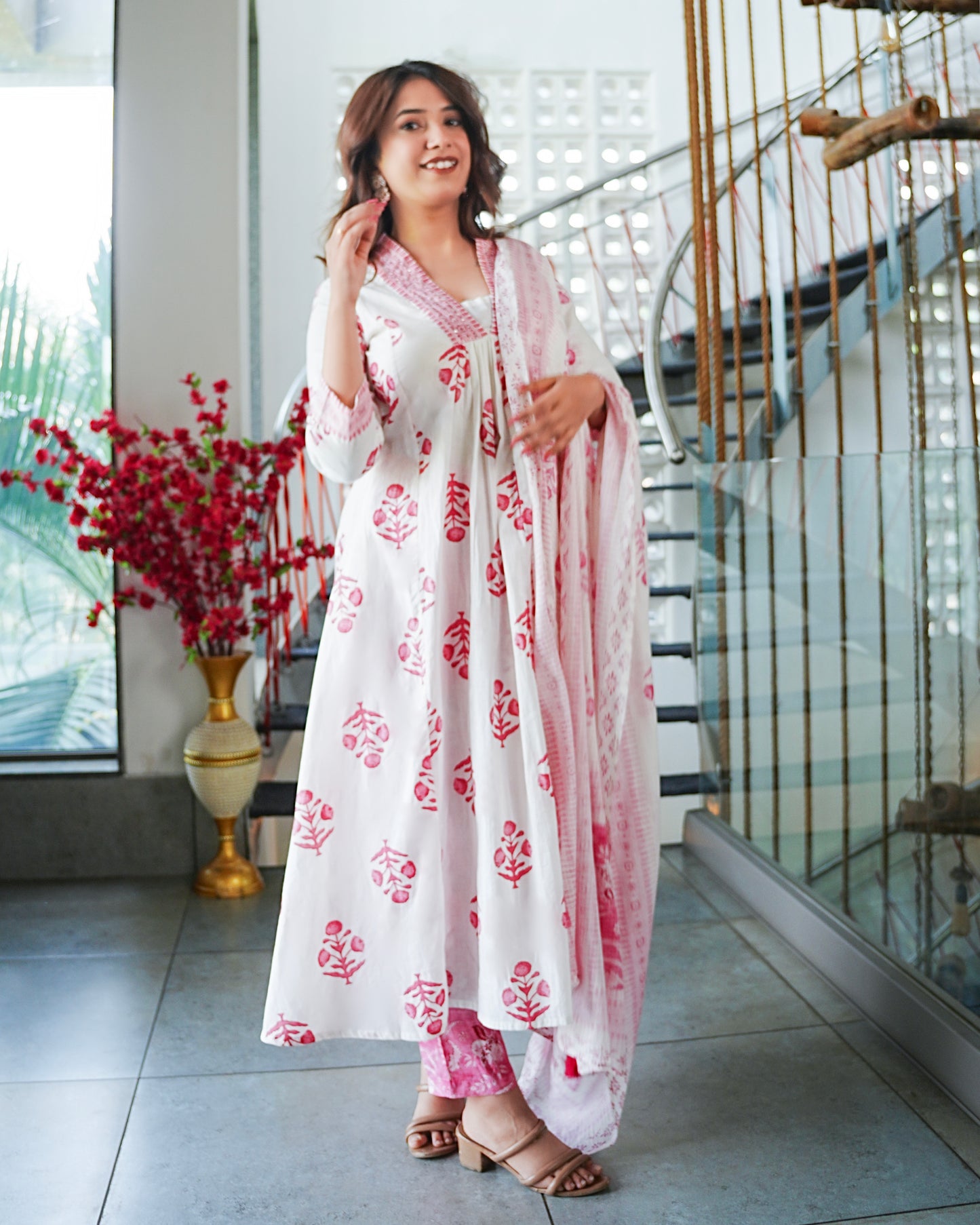 Gulbaag Handblock Printed Anarkali Set