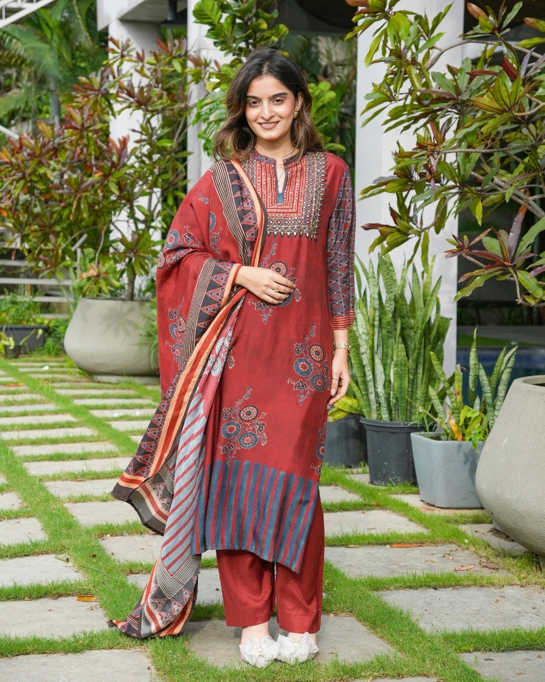 Marron Elegance – Muslin Kurta Set