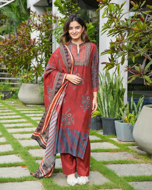 Marron Elegance – Muslin Kurta Set