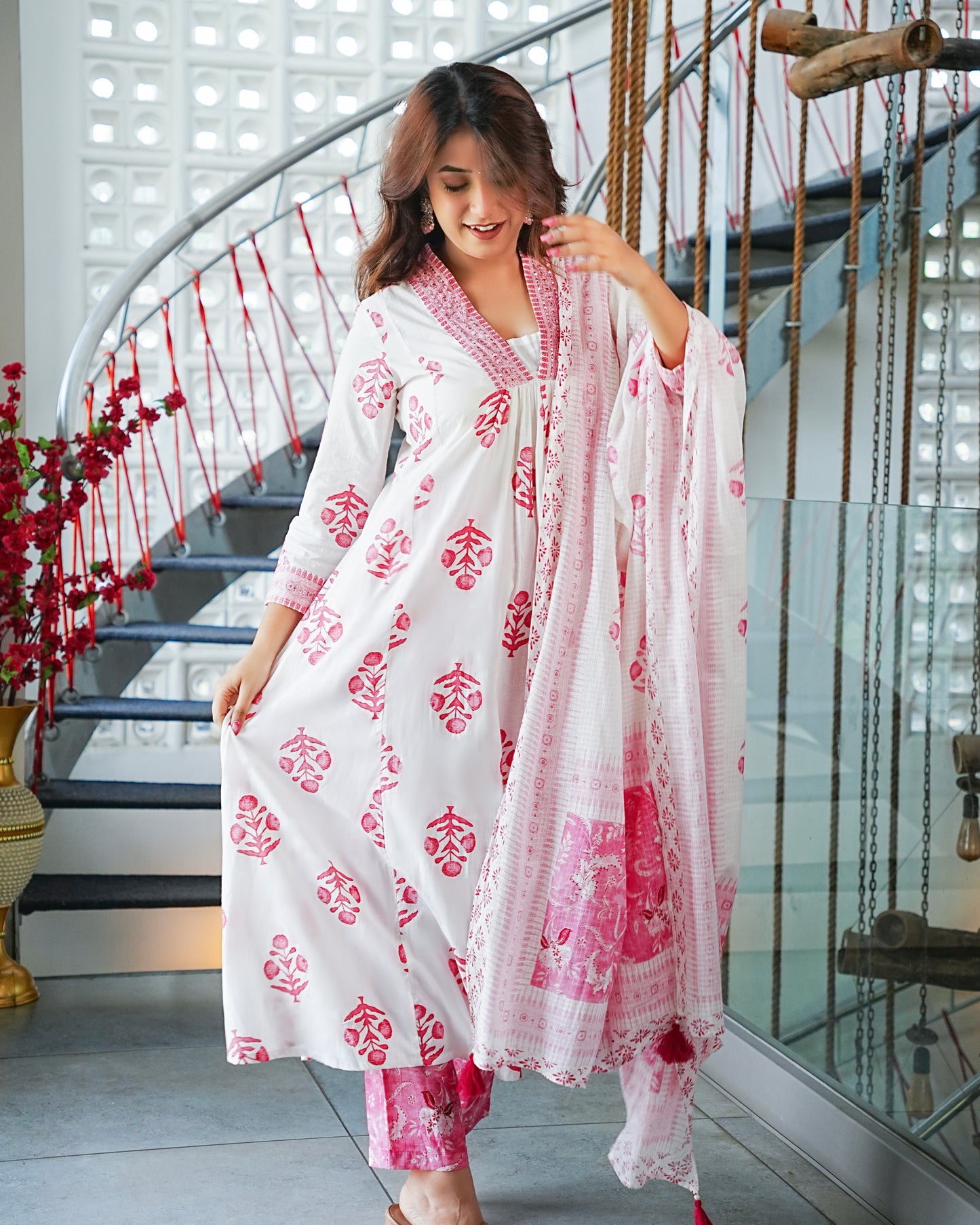 Gulbaag Handblock Printed Anarkali Set