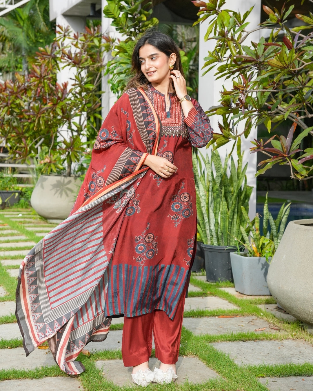 Marron Elegance – Muslin Kurta Set