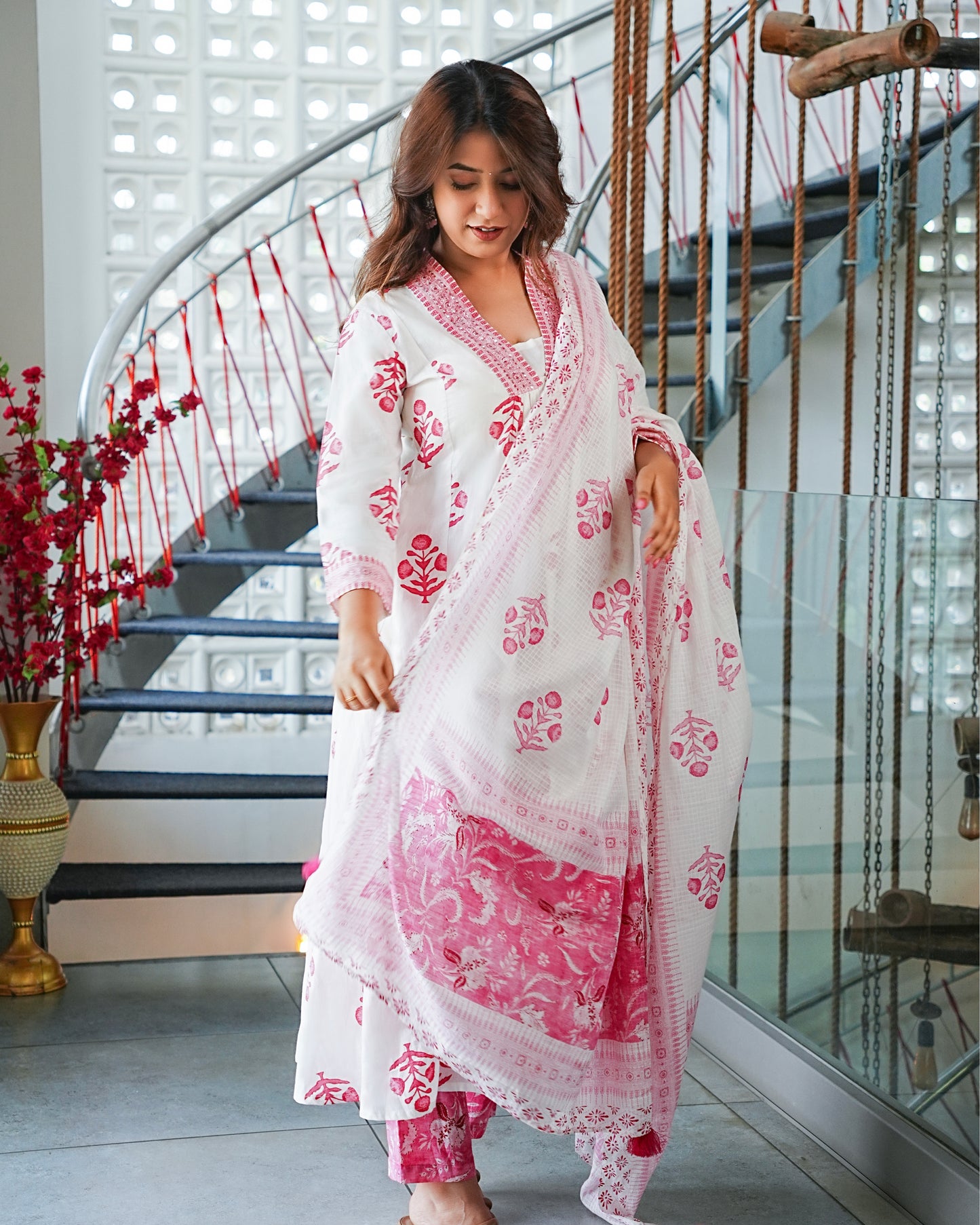 Gulbaag Handblock Printed Anarkali Set