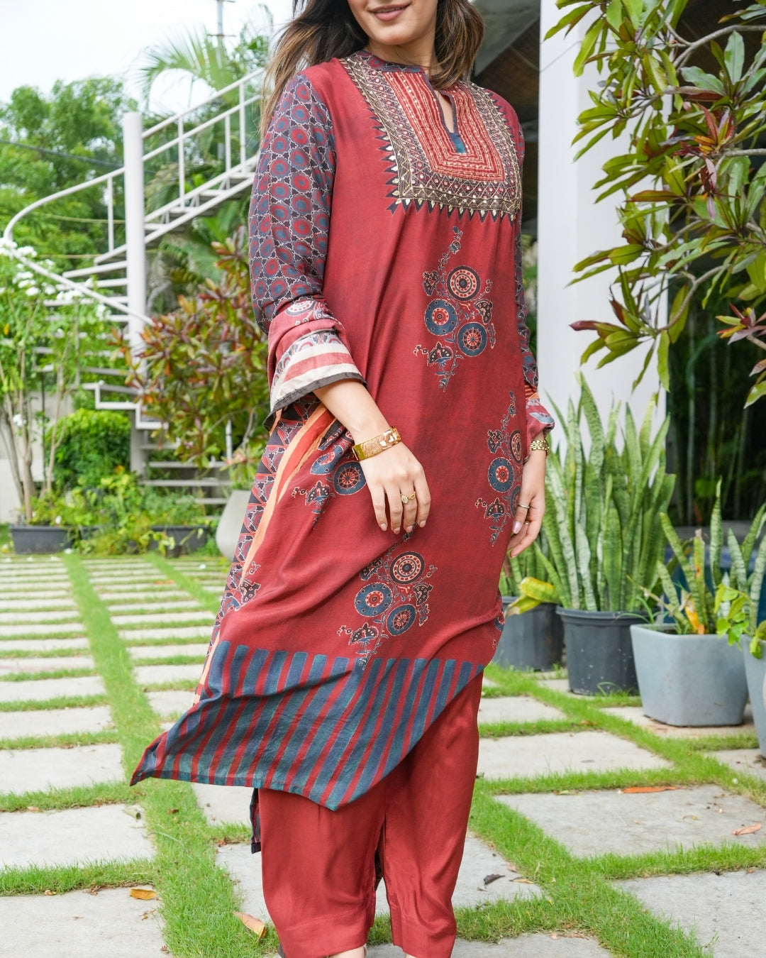 Marron Elegance – Muslin Kurta Set