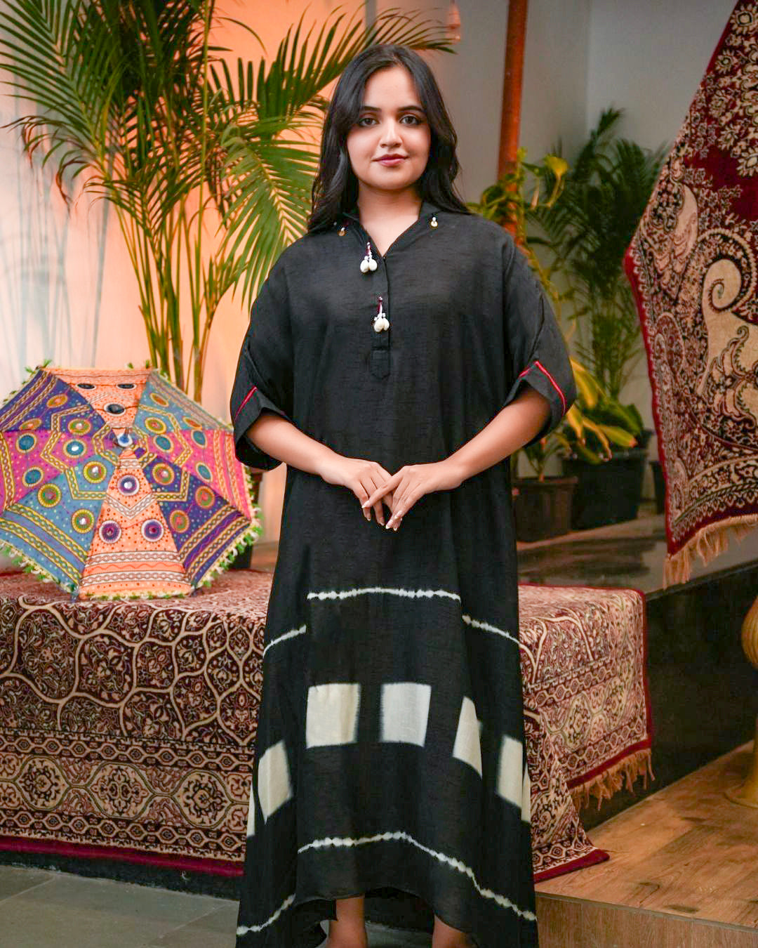 Elegant Handcrafted Black Kaftan Tunic