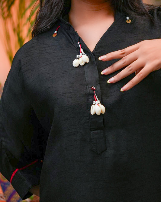 Elegant Handcrafted Black Kaftan Tunic