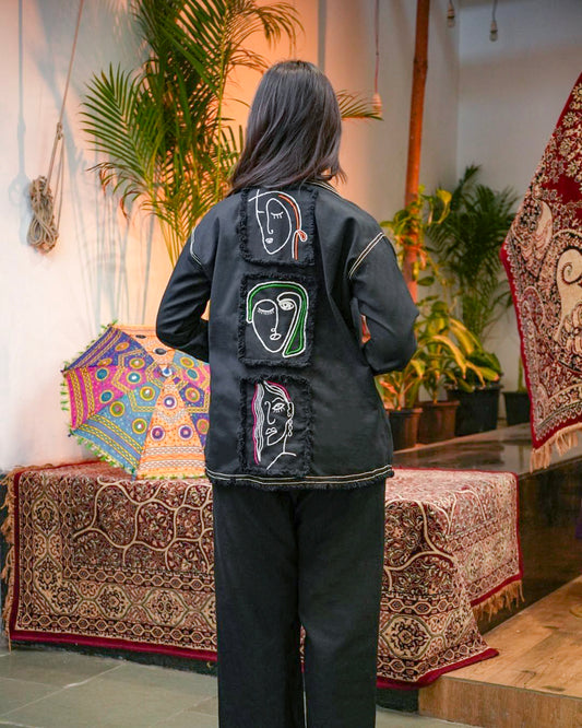 Abstract Faces Embroidered  Co-Ord Set
