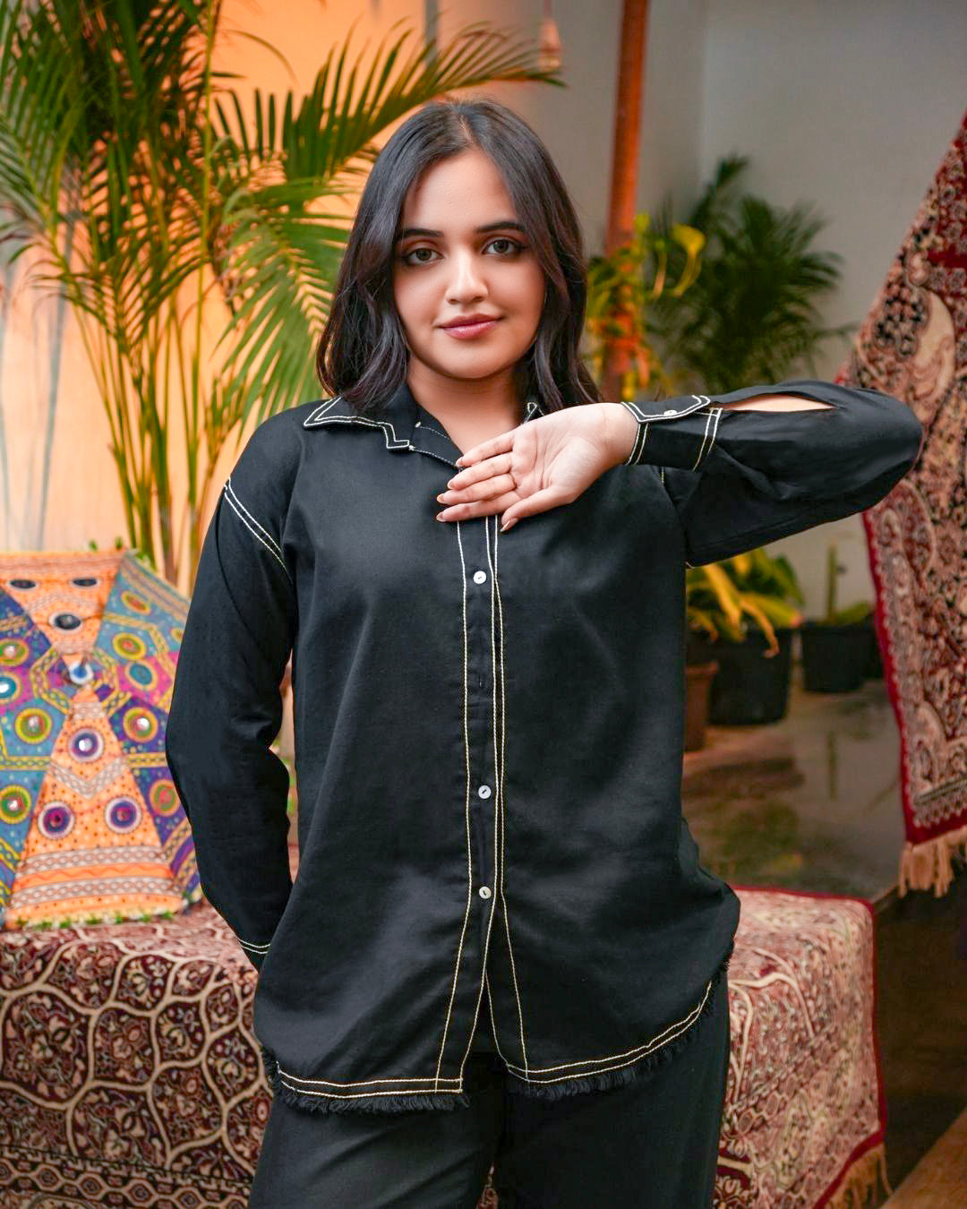 Abstract Faces Embroidered  Co-Ord Set