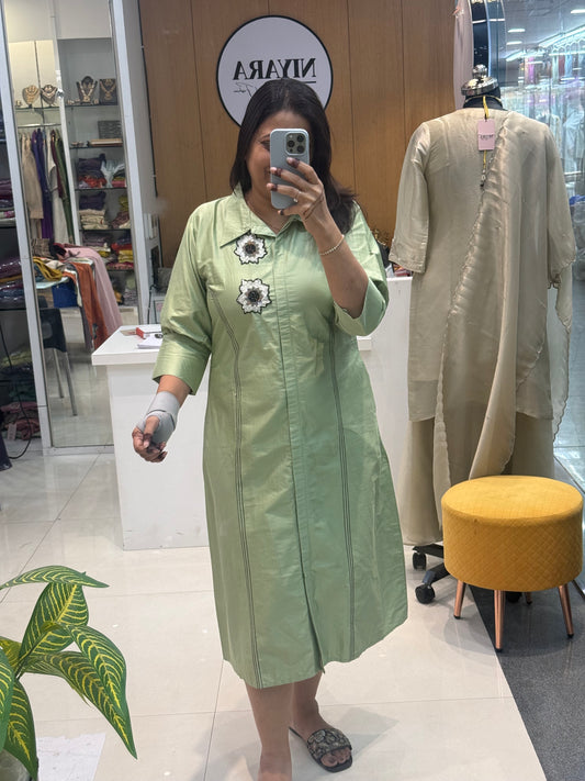 Mint Blossom Embellished Shirt Dress