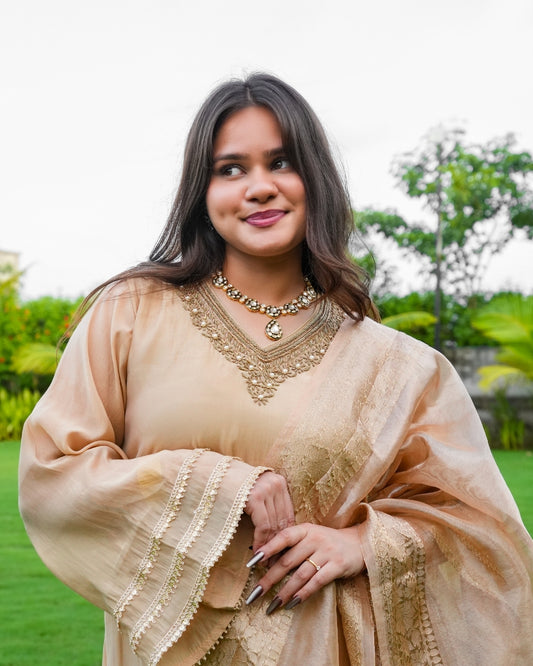 Golden Chanderi Silk Kurta Set
