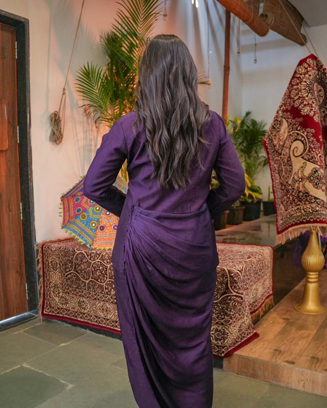 Deep Plum Fusion Draped Co-ord Set