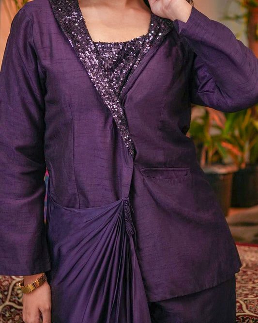 Deep Plum Fusion Draped Co-ord Set