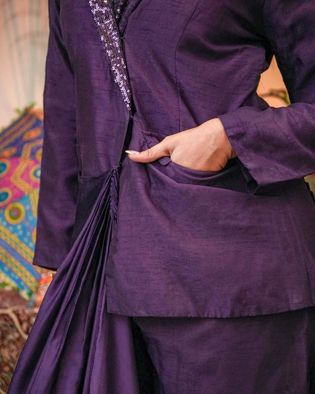 Deep Plum Fusion Draped Co-ord Set
