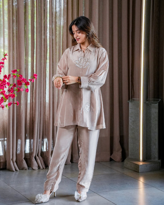 Elena Mocha crape Co-Ord Set