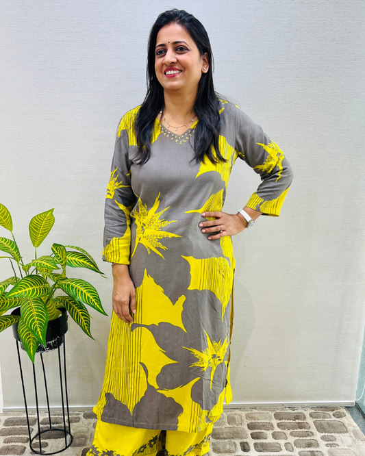 Floral Printed Cotton Kurta Set