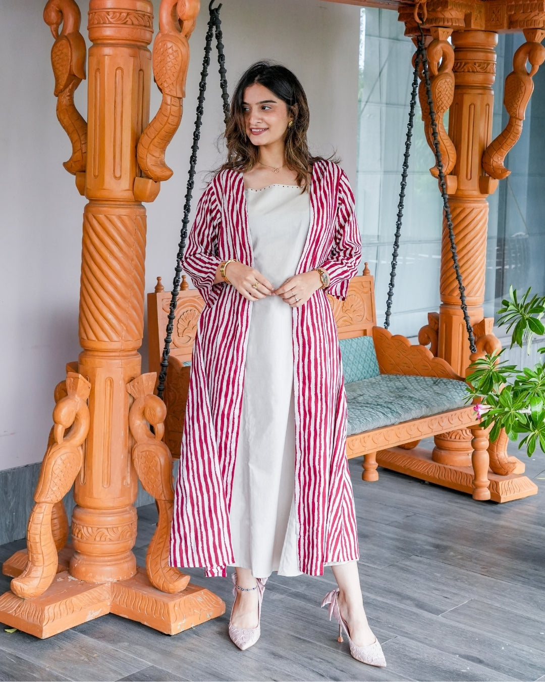 Riwaaz Striped Cotton Tunic & Shrug Set