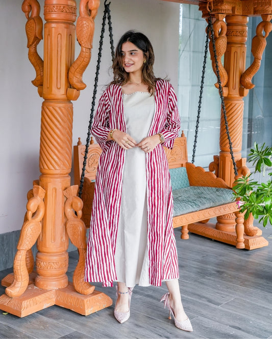 Riwaaz Striped Cotton Tunic & Shrug Set