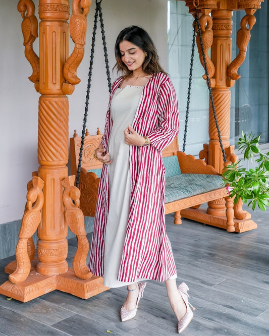 Riwaaz Striped Cotton Tunic & Shrug Set