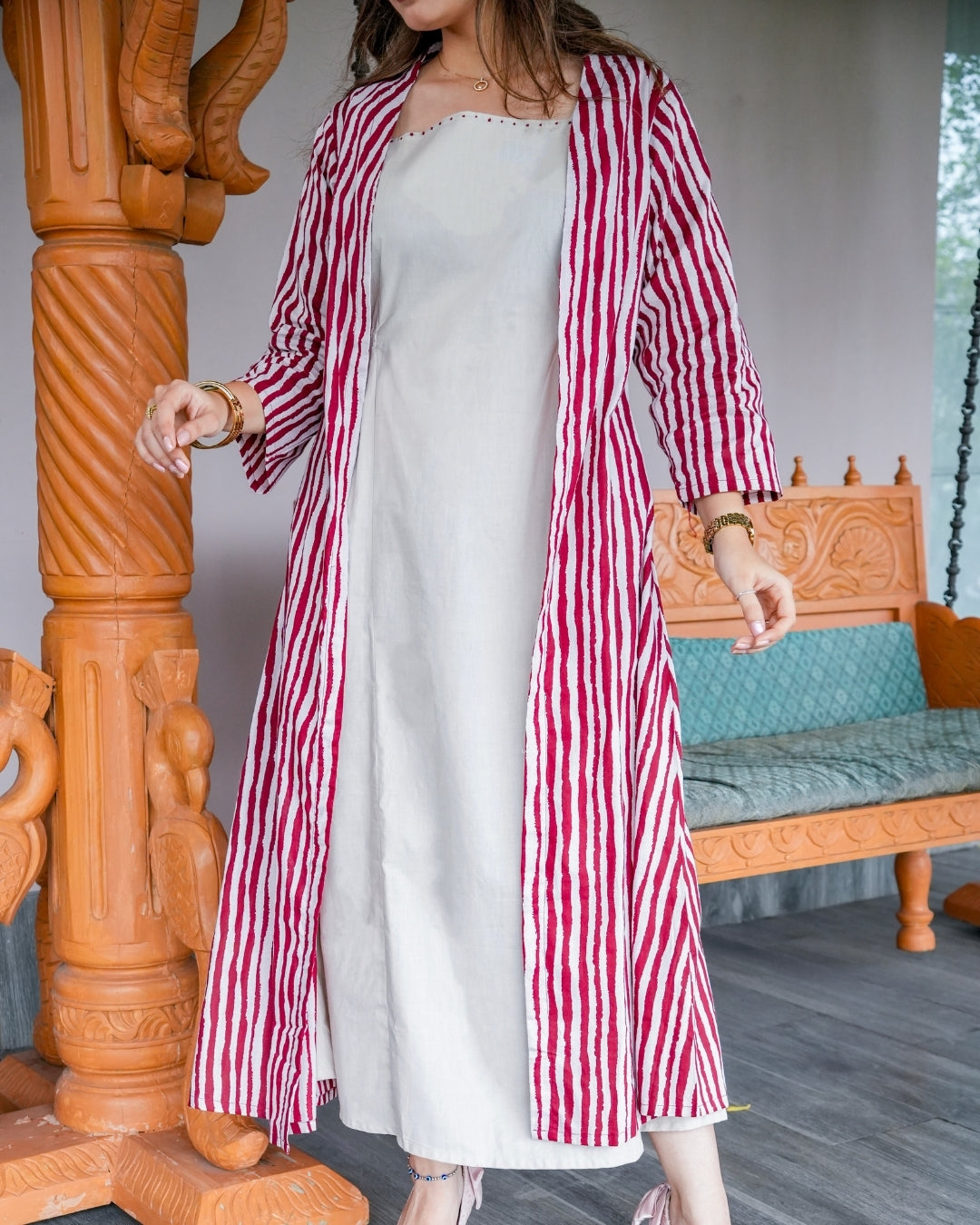 Riwaaz Striped Cotton Tunic & Shrug Set