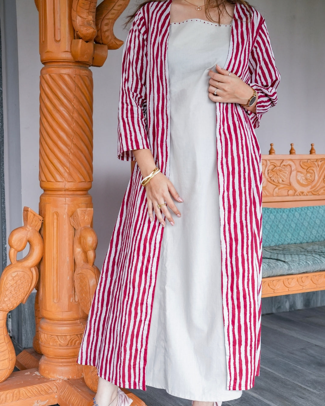 Riwaaz Striped Cotton Tunic & Shrug Set