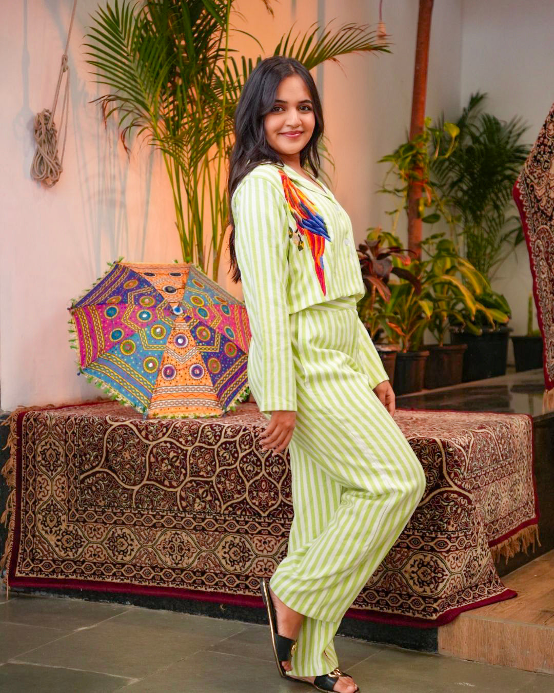 Tropical Parrot Embroidered Co-Ord Set
