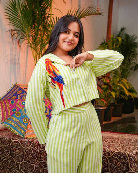 Tropical Parrot Embroidered Co-Ord Set