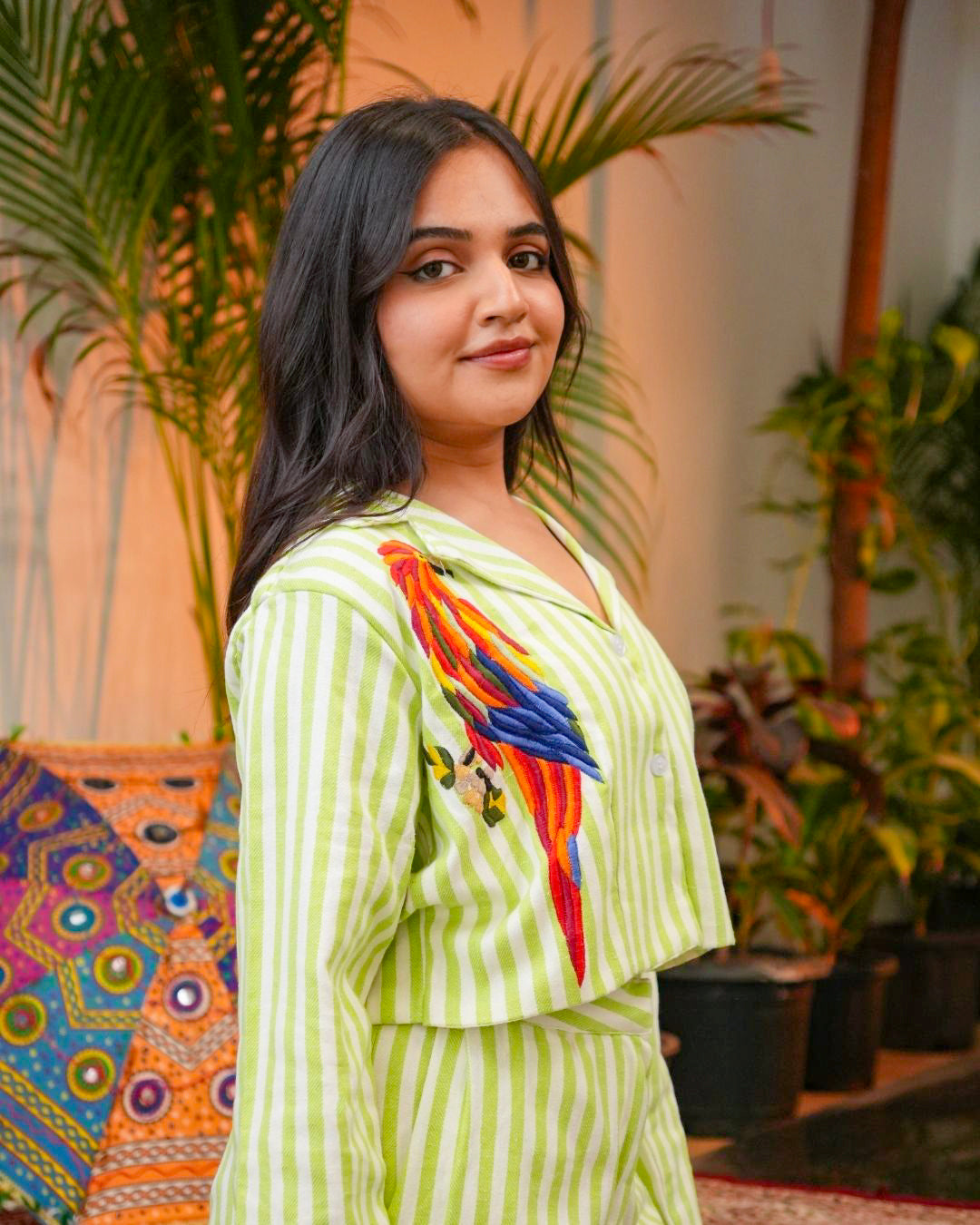 Tropical Parrot Embroidered Co-Ord Set