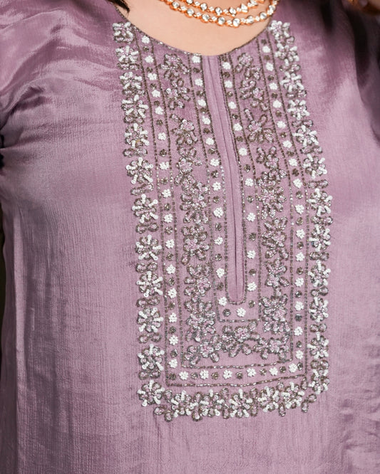 Lavender Pure Chinon Suit Set