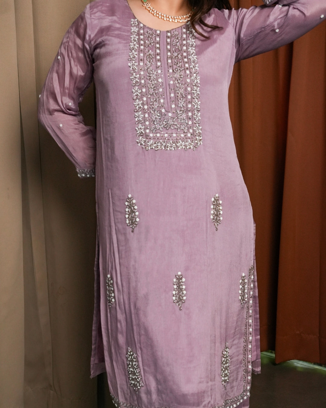 Lavender Pure Chinon Suit Set