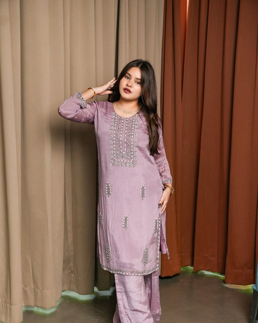Lavender Pure Chinon Suit Set