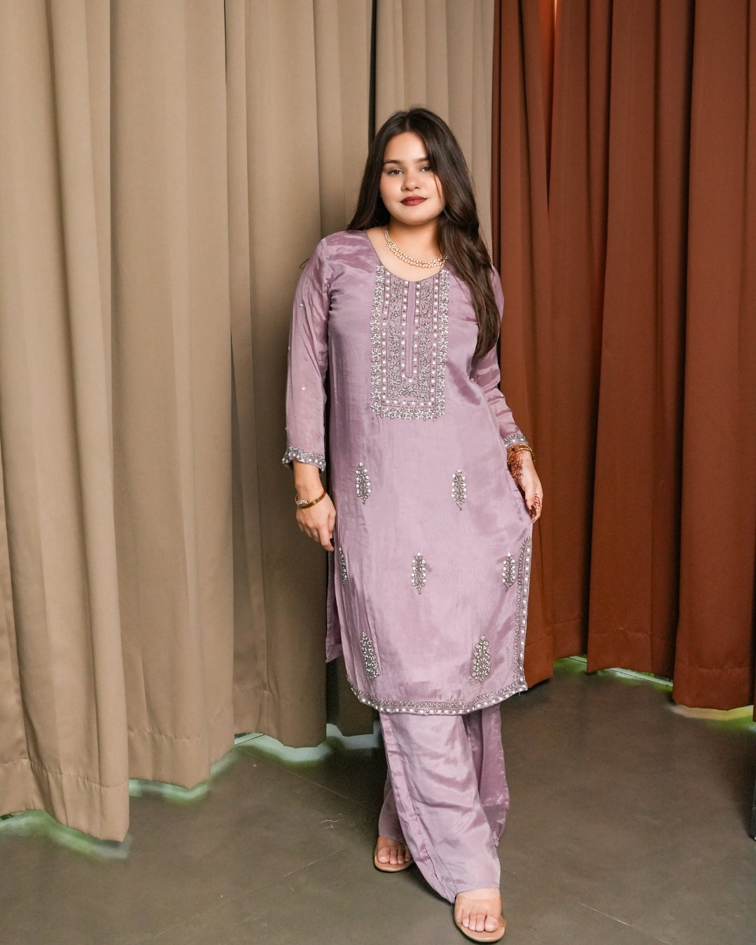 Lavender Pure Chinon Suit Set