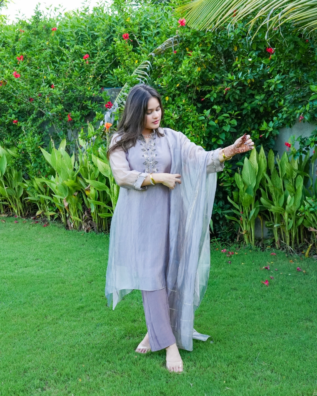 Grey Pure Tissue Kurta Set