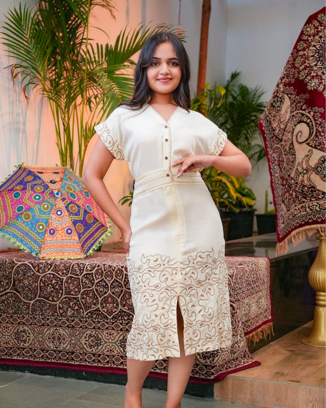 Embroidered  Cotton Tunic Dress