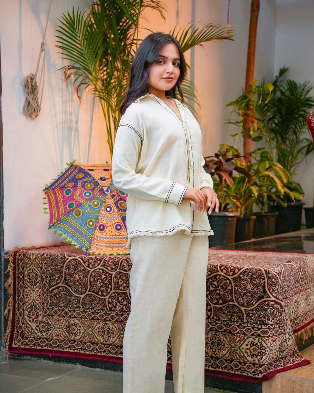Abstract Faces Embroidered  Co-Ord Set