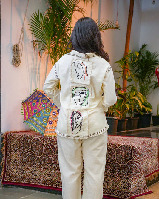 Abstract Faces Embroidered  Co-Ord Set