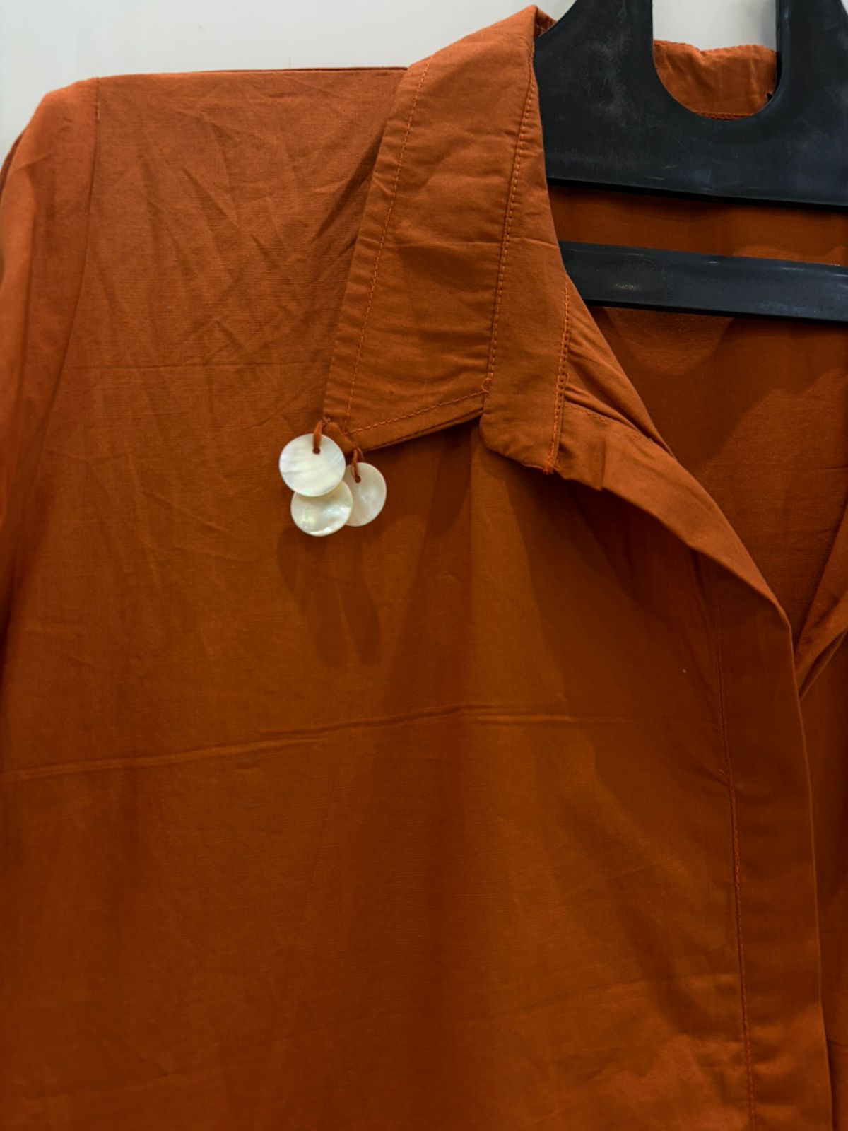 Rust Floral Appliqué Shirt Dress