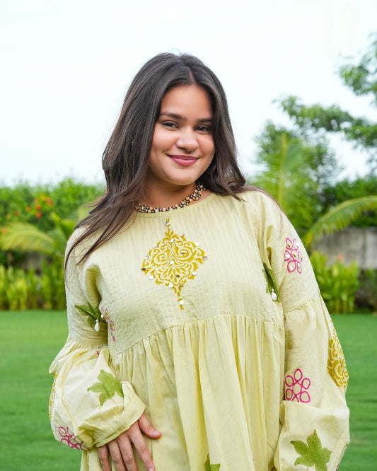 Pastel Lime Mul Cotton Kurta Set