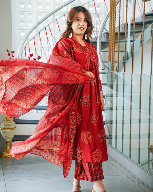 Laal Bagheecha Handblock Anarkali Set