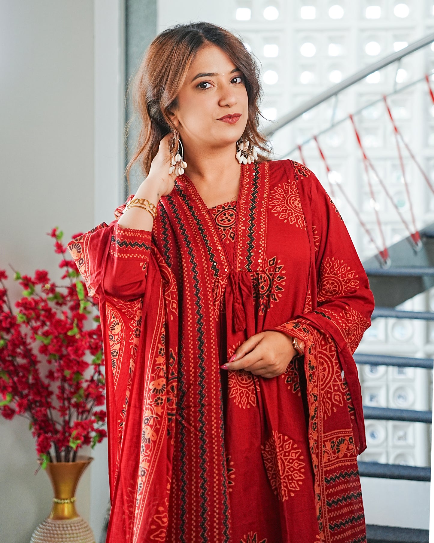 Laal Bagheecha Handblock Anarkali Set