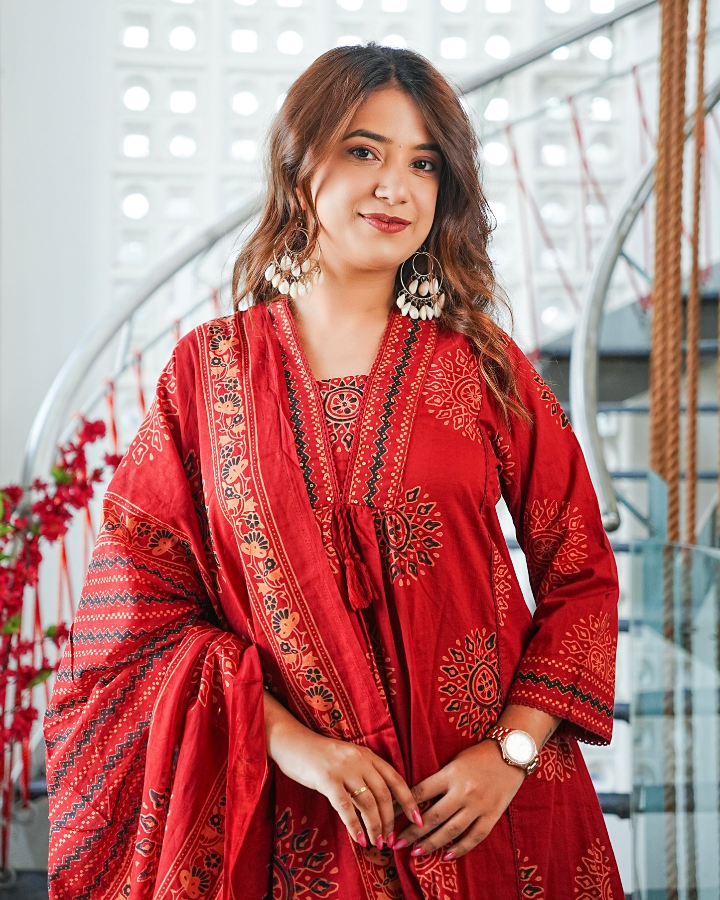 Laal Bagheecha Handblock Anarkali Set