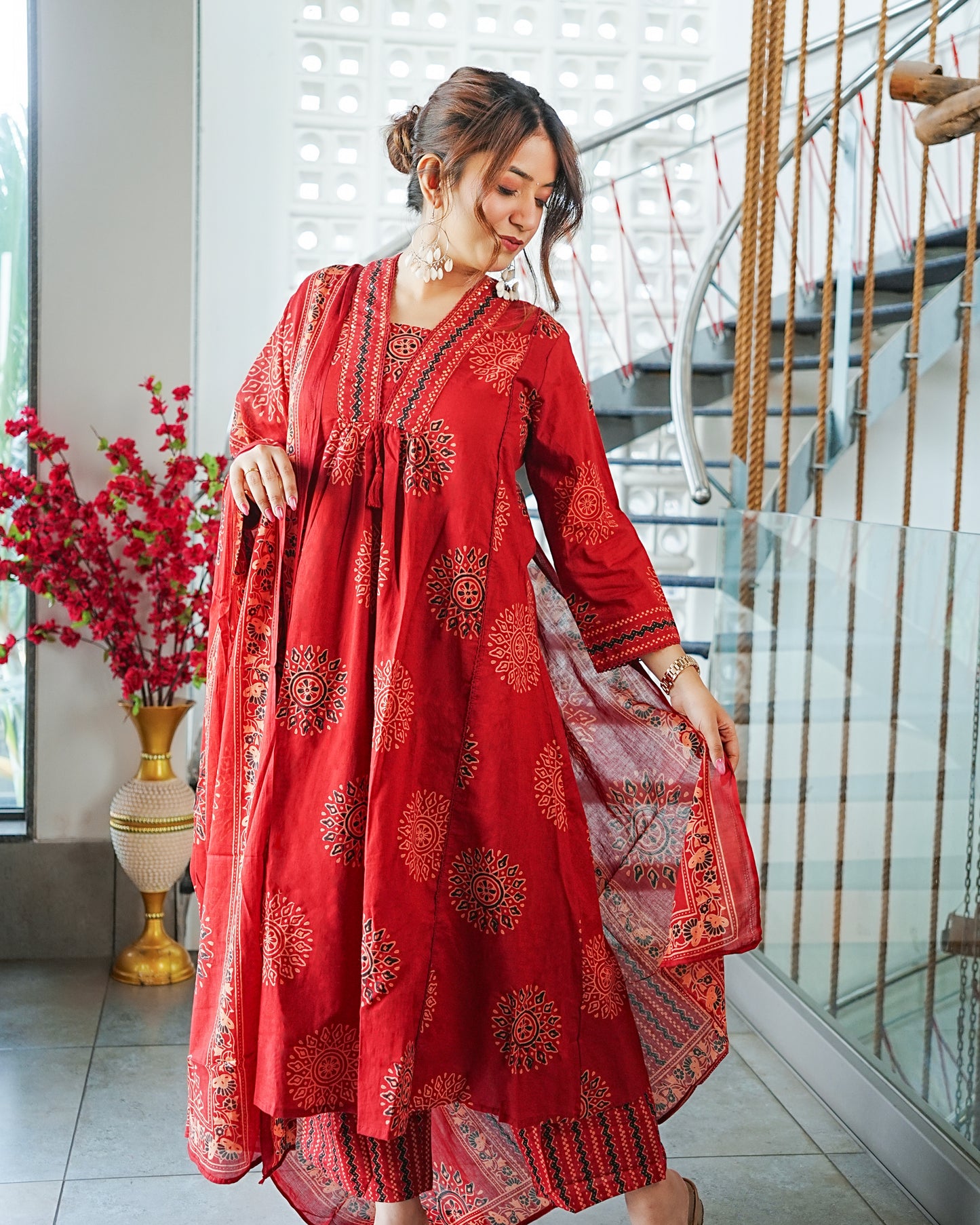 Laal Bagheecha Handblock Anarkali Set