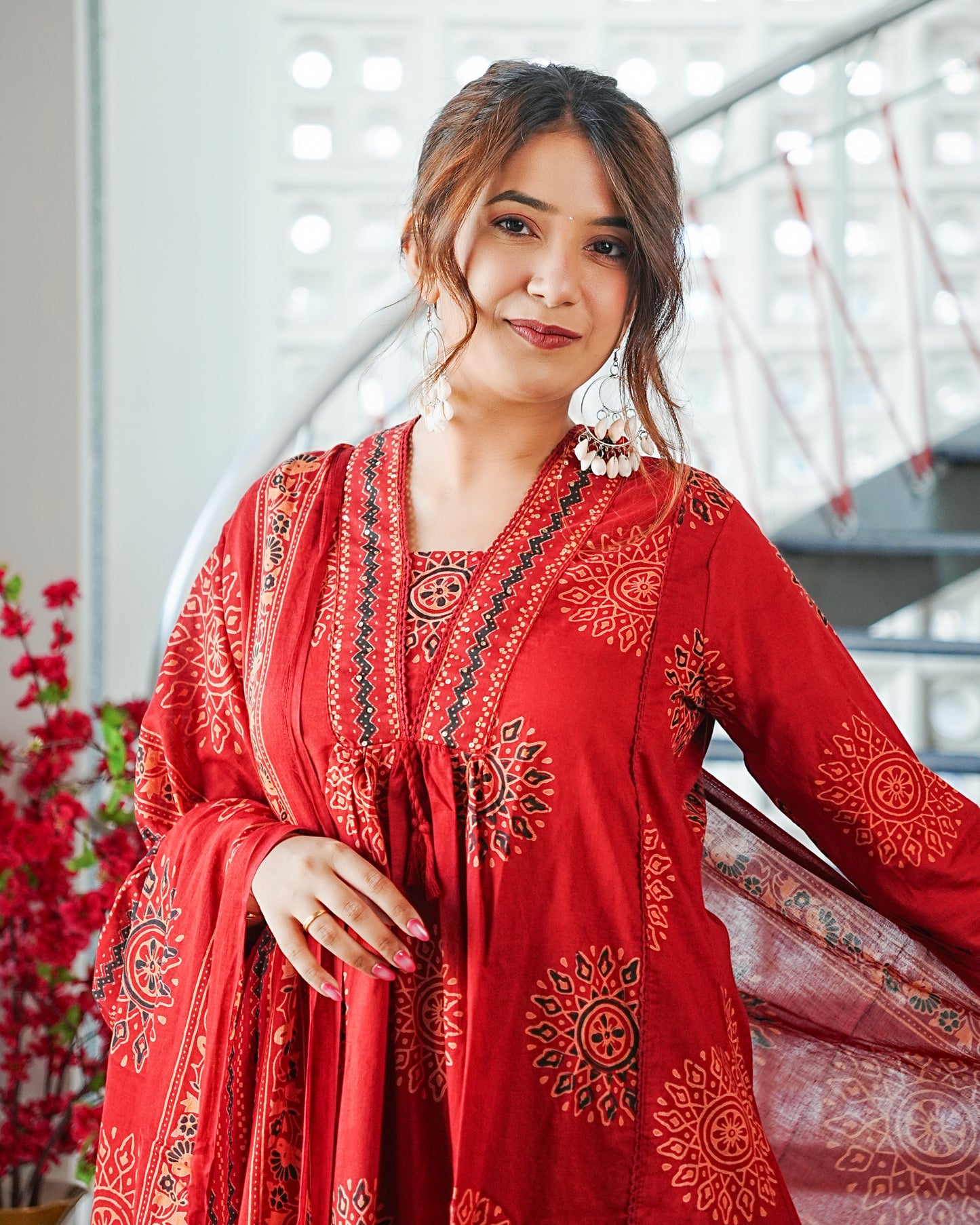 Laal Bagheecha Handblock Anarkali Set
