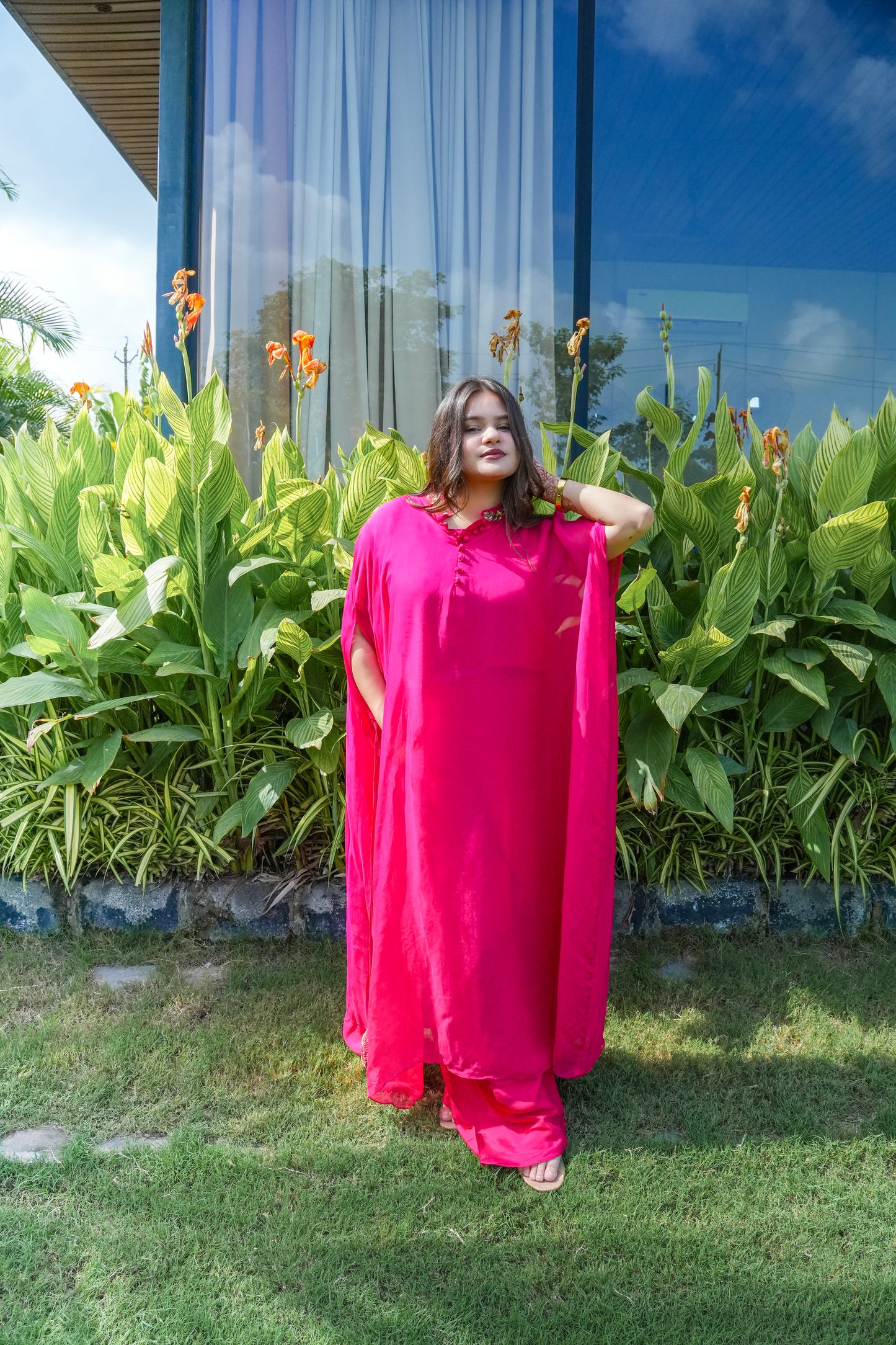 Solid Pink Kaftan Set