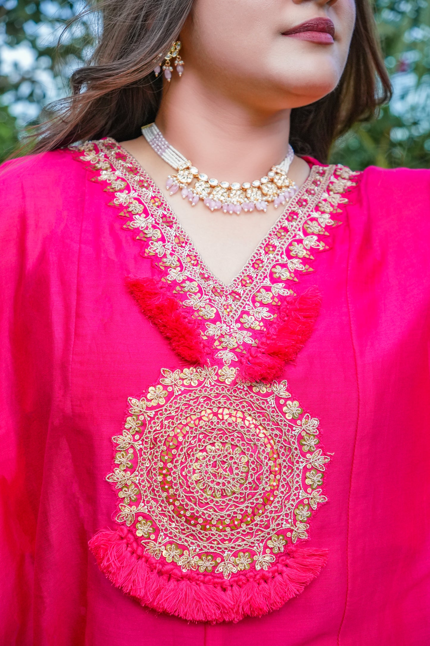 Embroidered Pink Kaftan Set