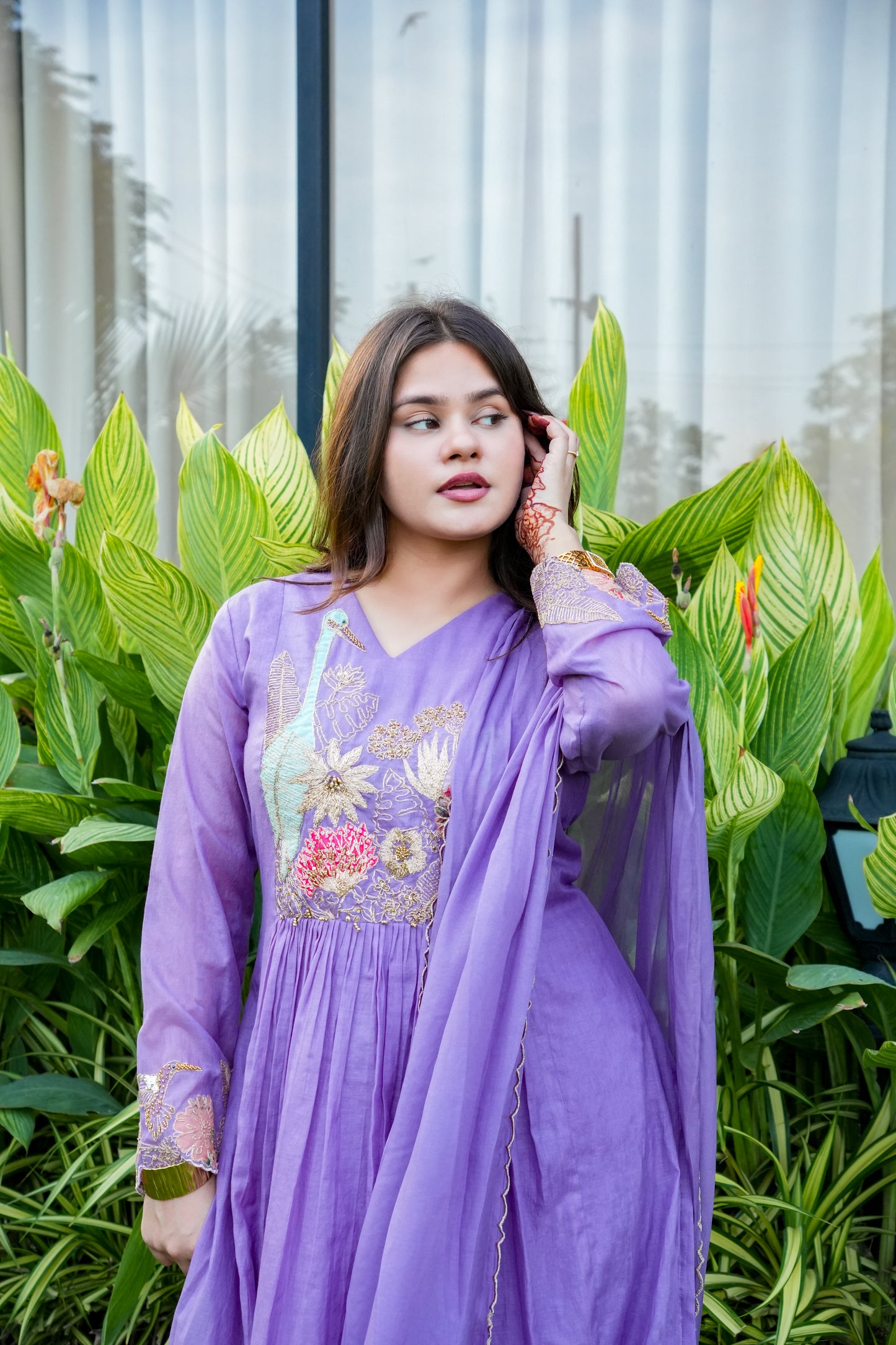 Mul Chanderi Embroidered Suit Set
