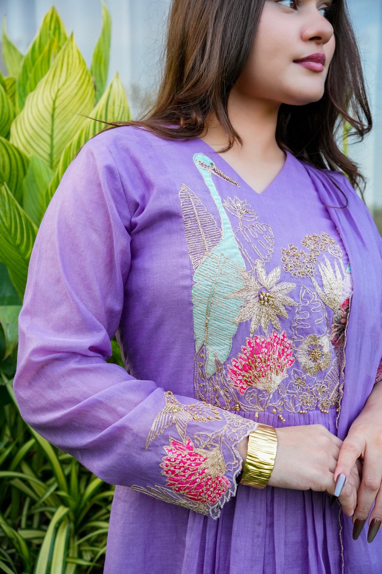 Mul Chanderi Embroidered Suit Set