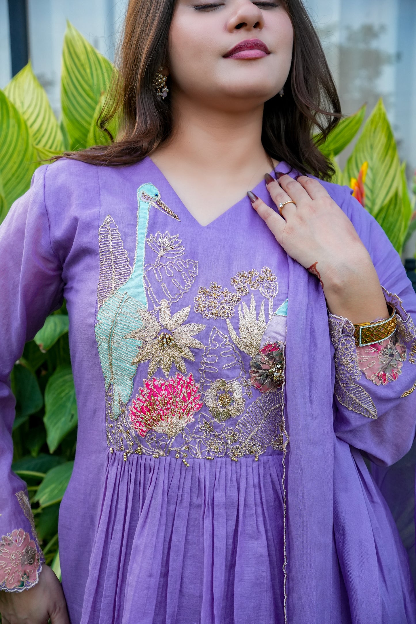 Mul Chanderi Embroidered Suit Set