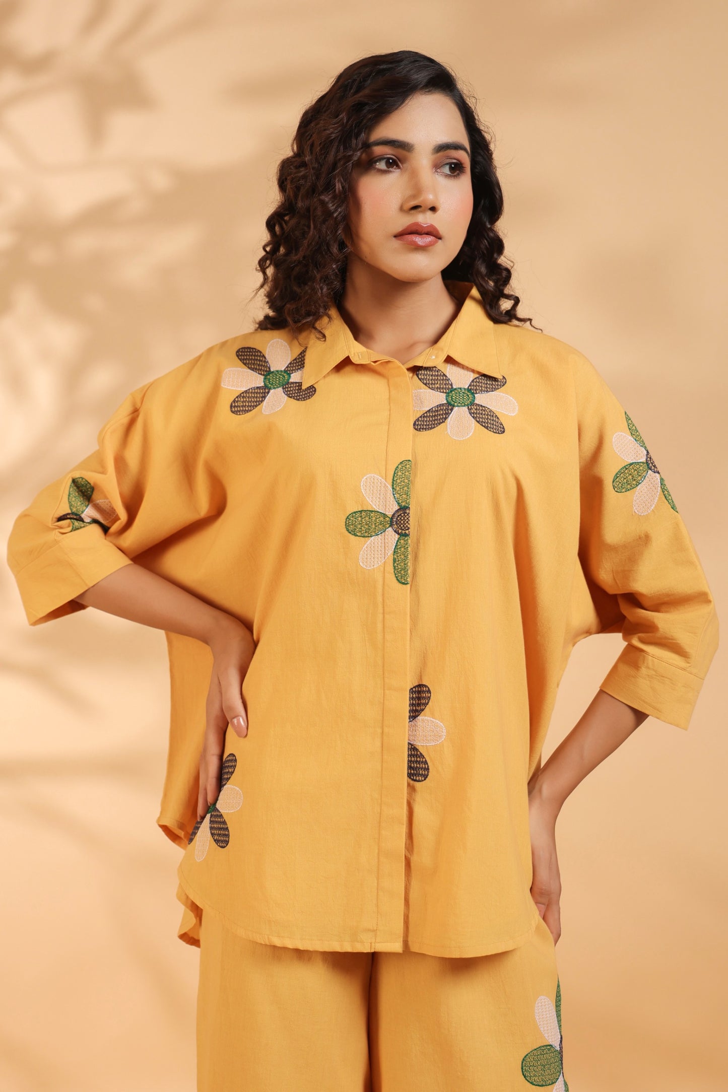 Mustard Floral Embroidered Co-ord Set