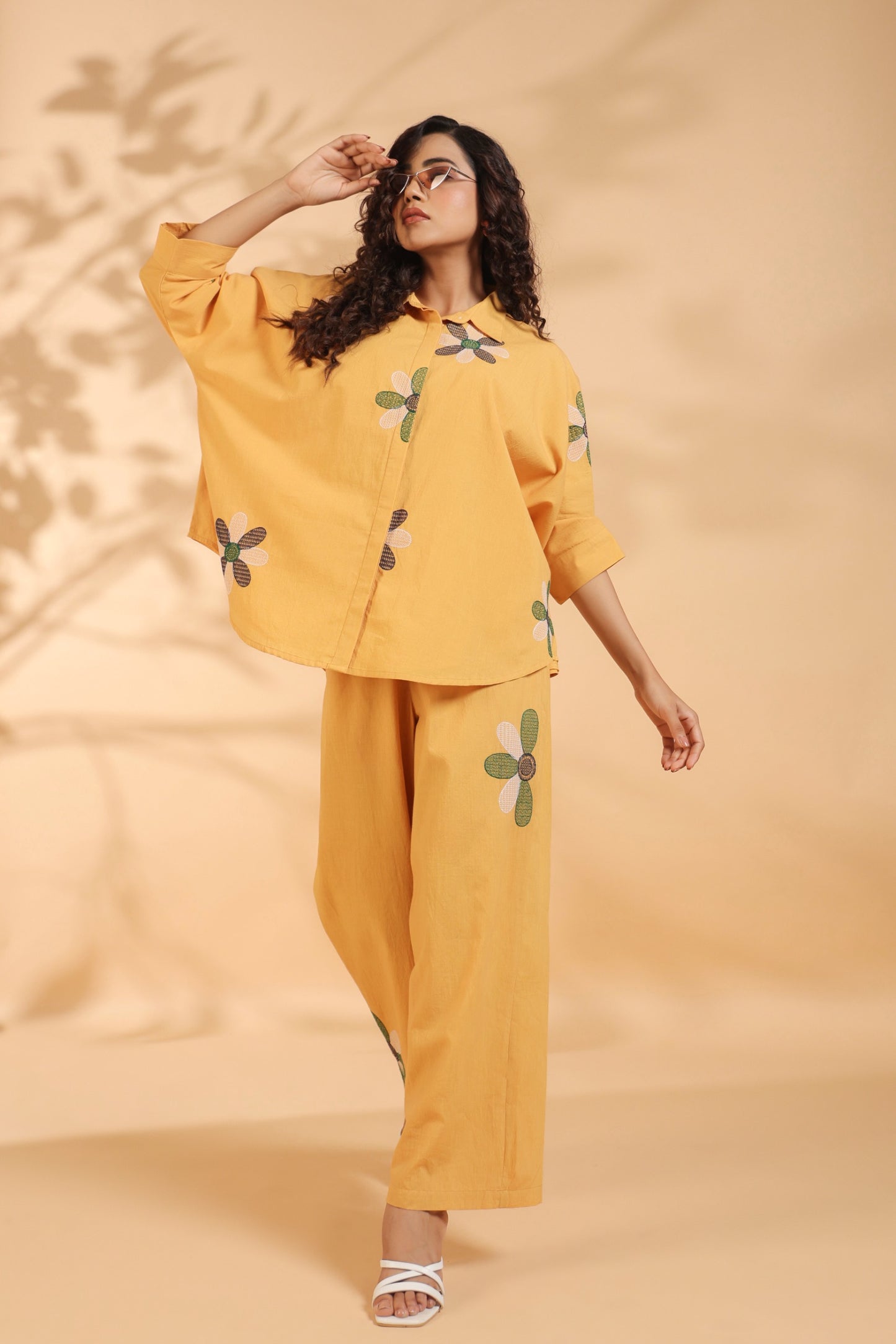 Mustard Floral Embroidered Co-ord Set