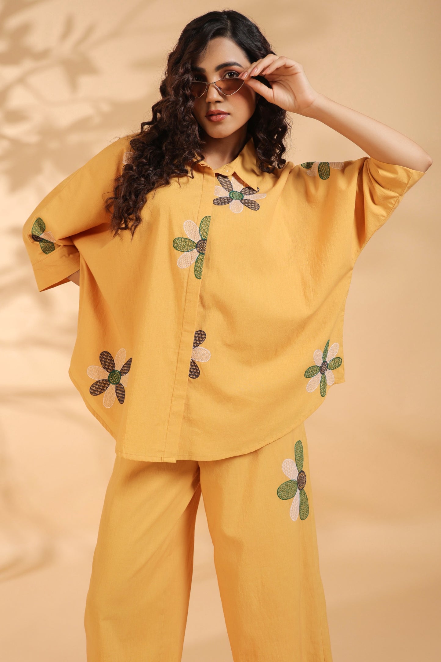 Mustard Floral Embroidered Co-ord Set